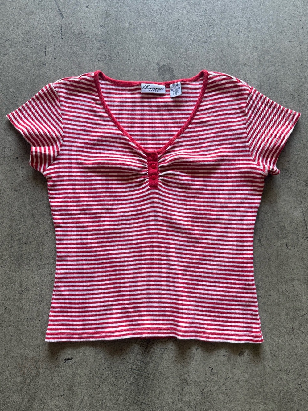 Classic Elements Red & White Striped Short Sleeve Henley